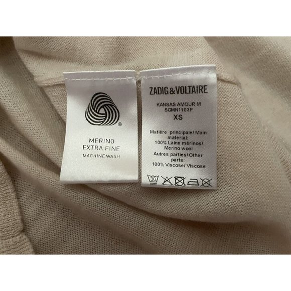 ZADIG & VOLTAIRE $368 Amour Extra Fine Merino Wool Sweater Ivory Size XS - Picture 8 of 9